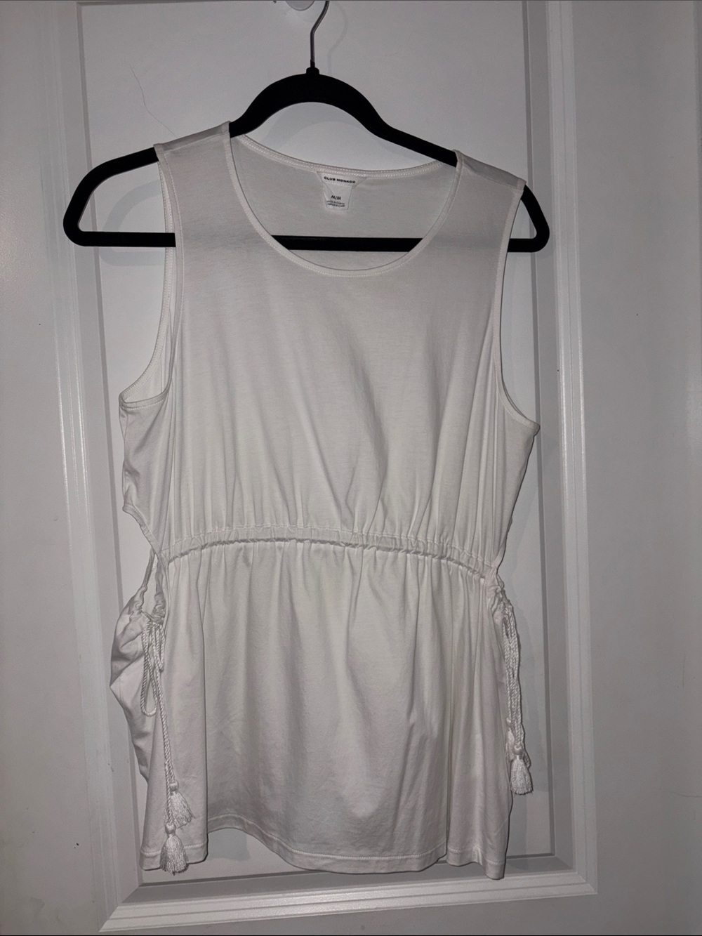 Club Monaco White Sleeveless Drawstring Waist Tank